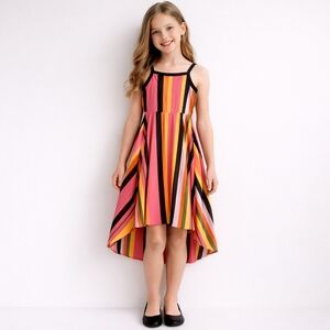GB GIRLS Size 10 Multi Striped Chiffon Square Neck High-Low Party Dress NWT